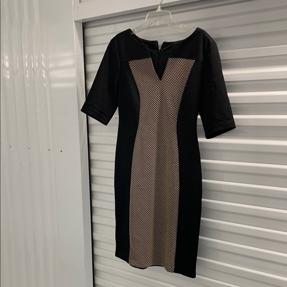 connected apparel Dresses & Skirts - Connected Apparel Black Sheath Midi Dress V-Neck
